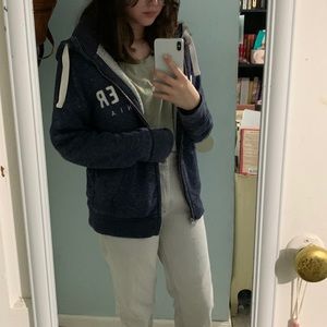 Hollister Navy-blue sherpa lined jacket